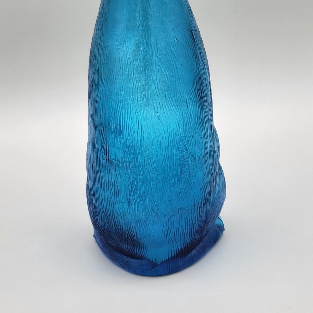 Vintage Italian Empoli Blue Glass Cat Decanter Bottle Figural 9 Inch Tall 1960s - Picture 9 of 13